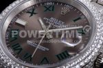 Rolex DateJust 41mm White Diamond Bezel SS TWF Best Edition Gray Dial Green Roman Markers SS Bracelet Super Clone Watch - Image 7