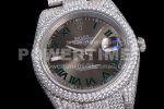 Rolex DateJust 41mm White Diamond Bezel SS TWF Best Edition Gray Dial Green Roman Markers SS Bracelet Super Clone Watch - Image 6