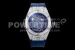 Hublot Big Bang Unico Sang Bleu SS Full Diamonds HBF Skeleton Dial on Blue Gummy Strap HUB1213 Super Clone Watch
