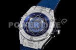 Hublot Big Bang Unico Sang Bleu SS Full Diamonds HBF Skeleton Dial on Blue Gummy Strap HUB1213 Super Clone Watch - Image 3