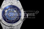 Hublot Big Bang Unico Sang Bleu SS Full Diamonds HBF Skeleton Dial on Blue Gummy Strap HUB1213 Super Clone Watch - Image 4