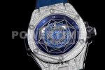 Hublot Big Bang Unico Sang Bleu SS Full Diamonds HBF Skeleton Dial on Blue Gummy Strap HUB1213 Super Clone Watch - Image 5