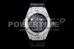 Hublot Big Bang Unico Sang Bleu SS Full Diamonds HBF Skeleton Dial on Black Gummy Strap HUB1213 Super Clone Watch