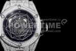 Hublot Big Bang Unico Sang Bleu SS Full Diamonds HBF Skeleton Dial on Black Gummy Strap HUB1213 Super Clone Watch - Image 4