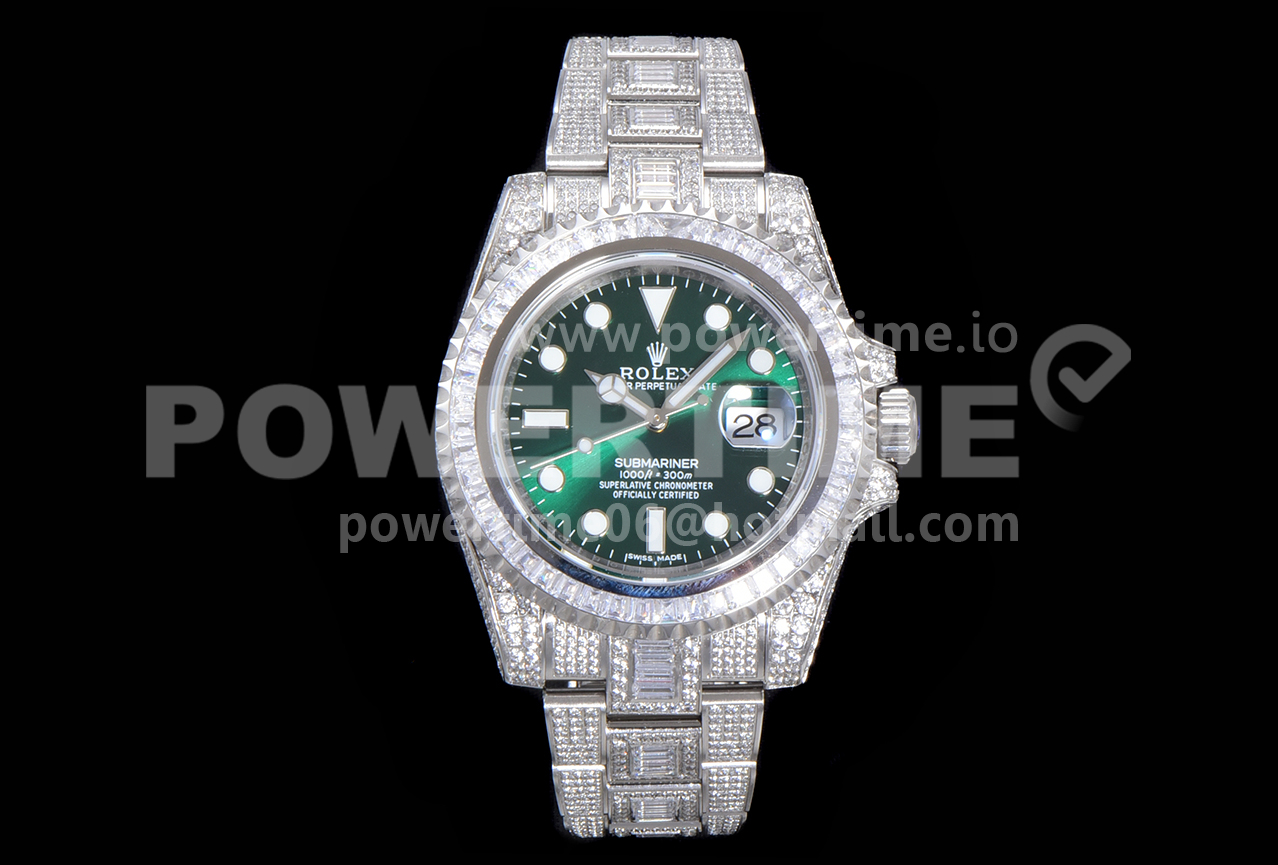 Rolex Submariner White Diamond Bezel SS TWF Best Edition Green Dial SS Bracelet A3135 Super Clone Watch