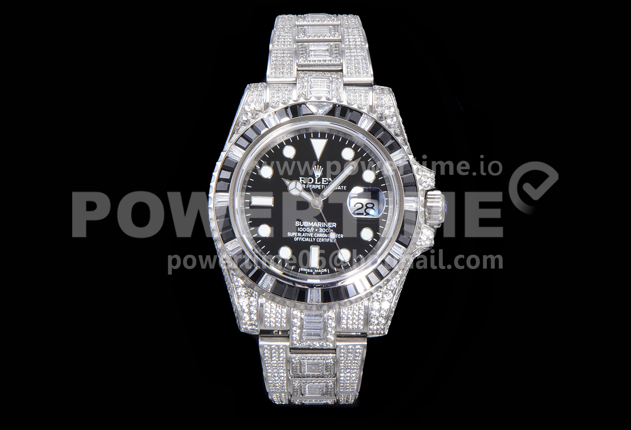 Rolex Submariner Black Diamonds Bezel SS TWF Best Edition Black Dial on SS Bracelet A3135 Super Clone Watch