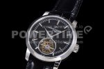 Vacheron Constantin Traditionnelle Tourbillon SS TWF Best Edition Black Dial on Black Leather Strap Super Clone Watch - Image 3