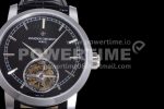 Vacheron Constantin Traditionnelle Tourbillon SS TWF Best Edition Black Dial on Black Leather Strap Super Clone Watch - Image 4