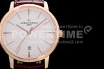 Vacheron Constantin Patrimony Date RG FKF 1:1 Best Edition White Dial on Brown Leather Strap MIYOTA 9015 Super Clone Watch - Image 3