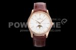 Jaeger-LeCoultre Master Ultra Thin Moon RG GF 1:1 Diamonds Bezel Silver Dial on Brown Leather Strap A925 Super Clone Watch