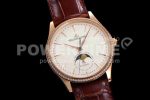 Jaeger-LeCoultre Master Ultra Thin Moon RG GF 1:1 Diamonds Bezel Silver Dial on Brown Leather Strap A925 Super Clone Watch - Image 2