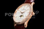 Jaeger-LeCoultre Master Ultra Thin Moon RG GF 1:1 Diamonds Bezel Silver Dial on Brown Leather Strap A925 Super Clone Watch - Image 6