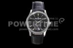 Jaeger-LeCoultre Master Ultra Thin Moon 1368470 SS ZF 1:1 Best Edition Black Dial on Black Leather Strap A925 Super Clone Watch