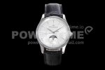 Jaeger-LeCoultre Master Ultra Thin Moon 1368420 SS GF 1:1 Best Edition White Dial on Black Leather Strap A925 Super Clone Watch V3