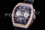 Franck Muller Vanguard Chrono RG ABF 1:1 Best Edition Diamonds Bezel Blue Textured Dial on Blue Nylon Strap A7750 Super Clone Watch - Image 3