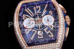 Franck Muller Vanguard Chrono RG ABF 1:1 Best Edition Diamonds Bezel Blue Textured Dial on Blue Nylon Strap A7750 Super Clone Watch - Image 5