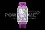 Franck Muller Long Island Ladies SS Diamonds Bezel ZF 1:1 Mother of Pearl Dial on Purple Leather Strap Swiss Ronda Quartz Super Clone Watch