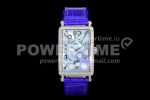 Franck Muller Long Island Ladies SS White MOP Dial Diamonds Bezel on Blue Leather Strap Jap Quartz Super Clone Watch