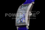 Franck Muller Long Island Ladies SS White MOP Dial Diamonds Bezel on Blue Leather Strap Jap Quartz Super Clone Watch - Image 6