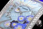 Franck Muller Long Island Ladies SS White MOP Dial Diamonds Bezel on Blue Leather Strap Jap Quartz Super Clone Watch - Image 5