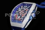 Franck Muller Vanguard V45 KOI Full Diamonds SS ABF 1:1 Best Edition Blue Fish Dial on Blue Gummy Strap A2824 Super Clone Watch - Image 6