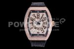 Franck Muller Vanguard V45 RG ABF Best Edition Full Diamonds Dial on Black Leather Strap A2824 Super Clone Watch