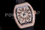 Franck Muller Vanguard V45 RG ABF Best Edition Full Diamonds Dial on Black Leather Strap A2824 Super Clone Watch - Image 2