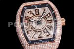 Franck Muller Vanguard V45 RG ABF Best Edition Full Diamonds Dial on Black Leather Strap A2824 Super Clone Watch - Image 5
