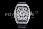 Franck Muller Vanguard V45 SS ABF Best Edition Full Diamonds Dial on Black Leather Strap A2824 Super Clone Watch
