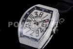 Franck Muller Vanguard V45 SS ABF Best Edition Full Diamonds Dial on Black Leather Strap A2824 Super Clone Watch - Image 3