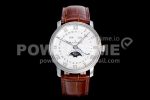 Blancpain Villeret 6654 SS Complicated Function OMF 1:1 Best Edition White Dial on Brown Leather Strap A6654 Super Clone Watch V3
