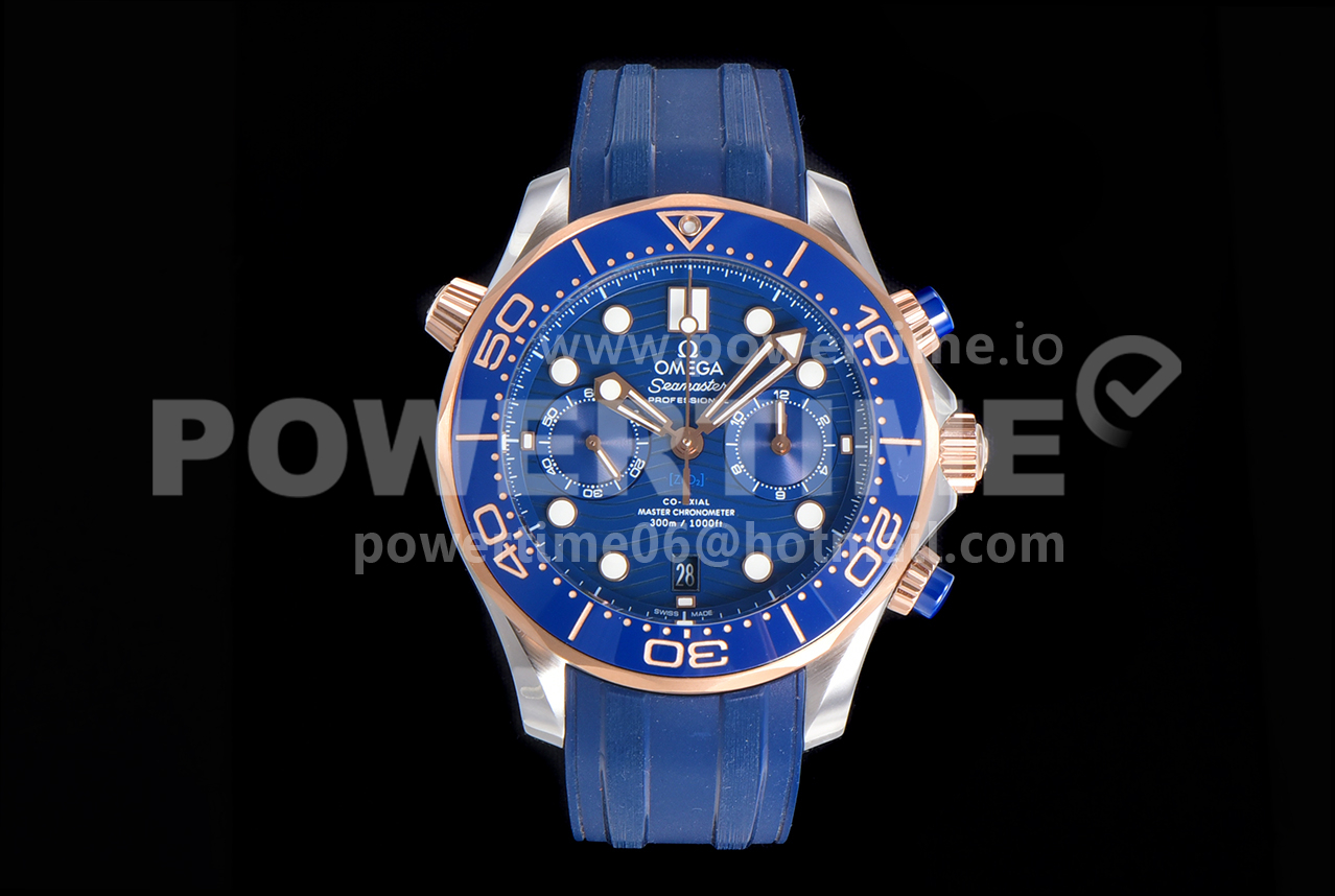 Omega Seamaster 300M Chrono SS/YG OMF 1:1 Best Edition Blue Dial on Blue Rubber Strap A9900 Super Clone Watch