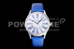 Omega De Ville Tresor Quartz 36mm Ladies SS White Dial Blue Markers on Blue Leather Strap Ronda Quartz Super Clone Watch