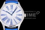 Omega De Ville Tresor Quartz 36mm Ladies SS White Dial Blue Markers on Blue Leather Strap Ronda Quartz Super Clone Watch - Image 4
