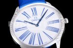 Omega De Ville Tresor Quartz 36mm Ladies SS White Dial Blue Markers on Blue Leather Strap Ronda Quartz Super Clone Watch - Image 5
