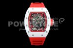 Richard Mille RM055 White Ceramic KVF Best Edition Skeleton Dial Red on Red Rubber Strap MIYOTA8215 Super Clone Watch V3