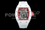 Richard Mille RM055 White Ceramic KVF Best Edition Skeleton Dial Red on White Rubber Strap MIYOTA8215 Super Clone Watch V3