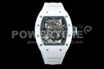 Richard Mille RM055 White Ceramic KVF Best Edition Skeleton Dial Green on White Rubber Strap MIYOTA8215 Super Clone Watch V3