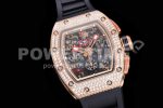 Richard Mille RM011 Le Mans Classic 2012 RG Black Skeleton Dial Full Pave Diamonds Bezel on Black Rubber Strap A7750 Super Clone Watch - Image 2