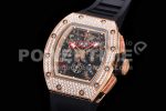 Richard Mille RM011 Le Mans Classic 2012 RG Black Skeleton Dial Full Pave Diamonds Bezel on Black Rubber Strap A7750 Super Clone Watch - Image 3
