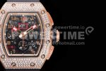 Richard Mille RM011 Le Mans Classic 2012 RG Black Skeleton Dial Full Pave Diamonds Bezel on Black Rubber Strap A7750 Super Clone Watch - Image 4