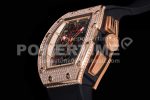 Richard Mille RM011 Le Mans Classic 2012 RG Black Skeleton Dial Full Pave Diamonds Bezel on Black Rubber Strap A7750 Super Clone Watch - Image 6