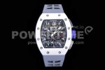 Richard Mille RM011 Real White Ceramic Chronograph KVF 1:1 Best Edition Crystal Skeleton Dial Blue on Gray Rubber Strap A7750 Super Clone Watch