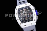 Richard Mille RM011 Real White Ceramic Chronograph KVF 1:1 Best Edition Crystal Skeleton Dial Blue on Gray Rubber Strap A7750 Super Clone Watch - Image 2