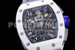Richard Mille RM011 Real White Ceramic Chronograph KVF 1:1 Best Edition Crystal Skeleton Dial Blue on Gray Rubber Strap A7750 Super Clone Watch - Image 5
