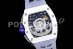 Richard Mille RM011 Real White Ceramic Chronograph KVF 1:1 Best Edition Crystal Skeleton Dial Blue on Gray Rubber Strap A7750 Super Clone Watch - Image 7