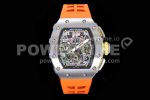 Richard Mille RM11-03 SS KVF 1:1 Best Edition Crystal Skeleton Dial on Orange Racing Rubber Strap A7750 Super Clone Watch