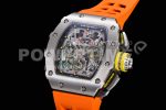 Richard Mille RM11-03 SS KVF 1:1 Best Edition Crystal Skeleton Dial on Orange Racing Rubber Strap A7750 Super Clone Watch - Image 3