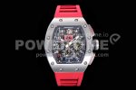 Richard Mille RM011 SS Chrono KVF 1:1 Best Edition Crystal Dial Black on Red Rubber Strap A7750 Super Clone Watch V3