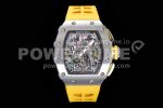 Richard Mille RM11-03 SS KVF 1:1 Best Edition Crystal Skeleton Dial on Yellow Racing Rubber Strap A7750 Super Clone Watch